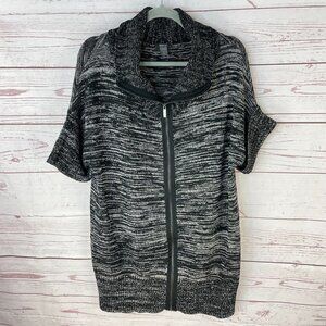 Kenneth Cole Women's Black White Knit‎ Short Sleeve Full Zip Sweater Size Medium